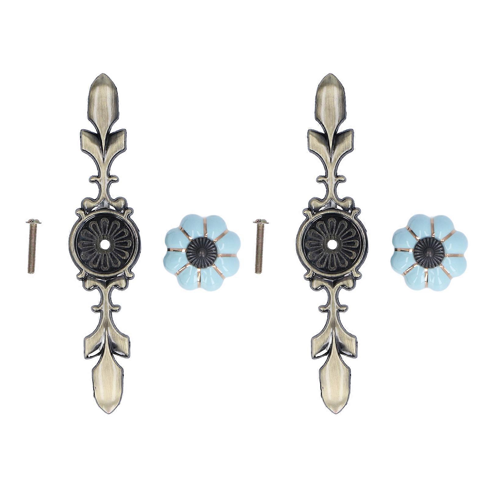 2pcs/set Hand Painted Pumpkin Drawer Knobs Chinese Pastoral Style Ceramic Cabinet HandleLight Blue