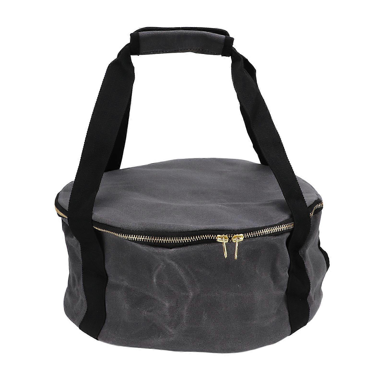 Storage Bag Dustproof Canvas Zipper Cooker Frying Pan Tableware Storage Bag for Camping Dark Gray