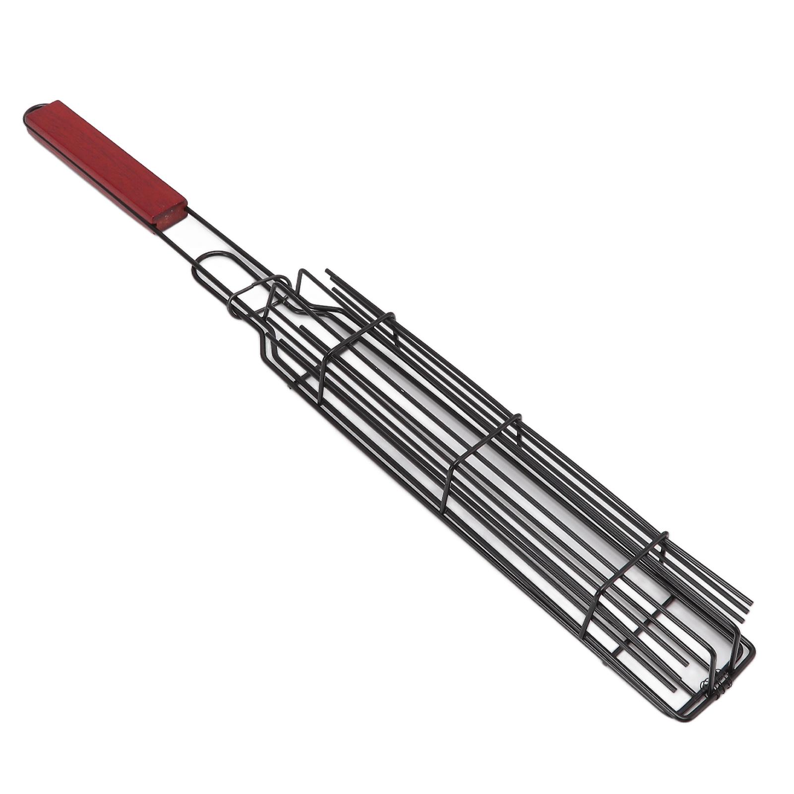 Lockable Iron Kabob Grilling Basket with Beech Handle 49x5x4cm