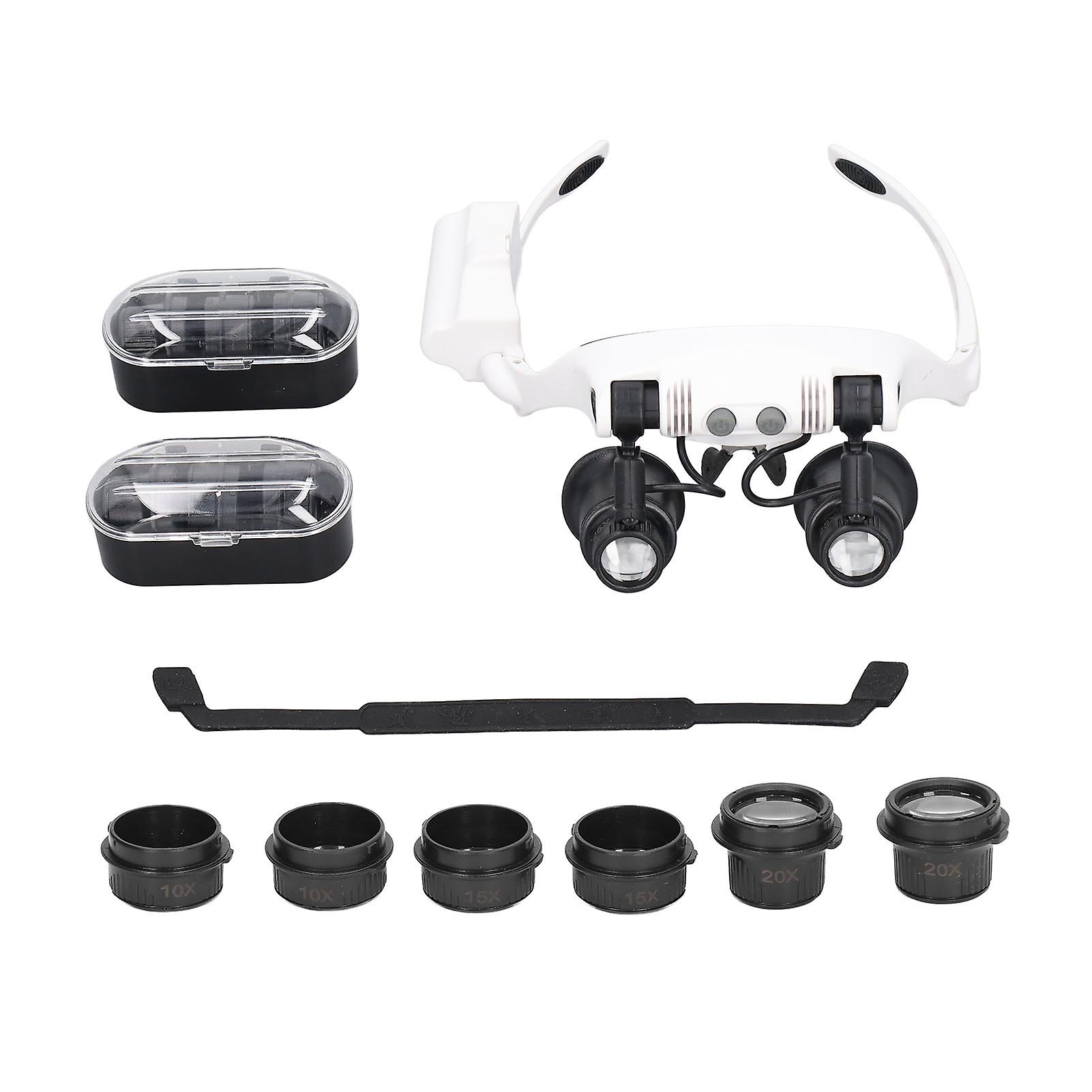 Head Magnifying Glass, Magnifier wth LED Light 10x 15x 20x 25x Head Magnifier Hands Free Magnifier Watch Repair Tool WS42I