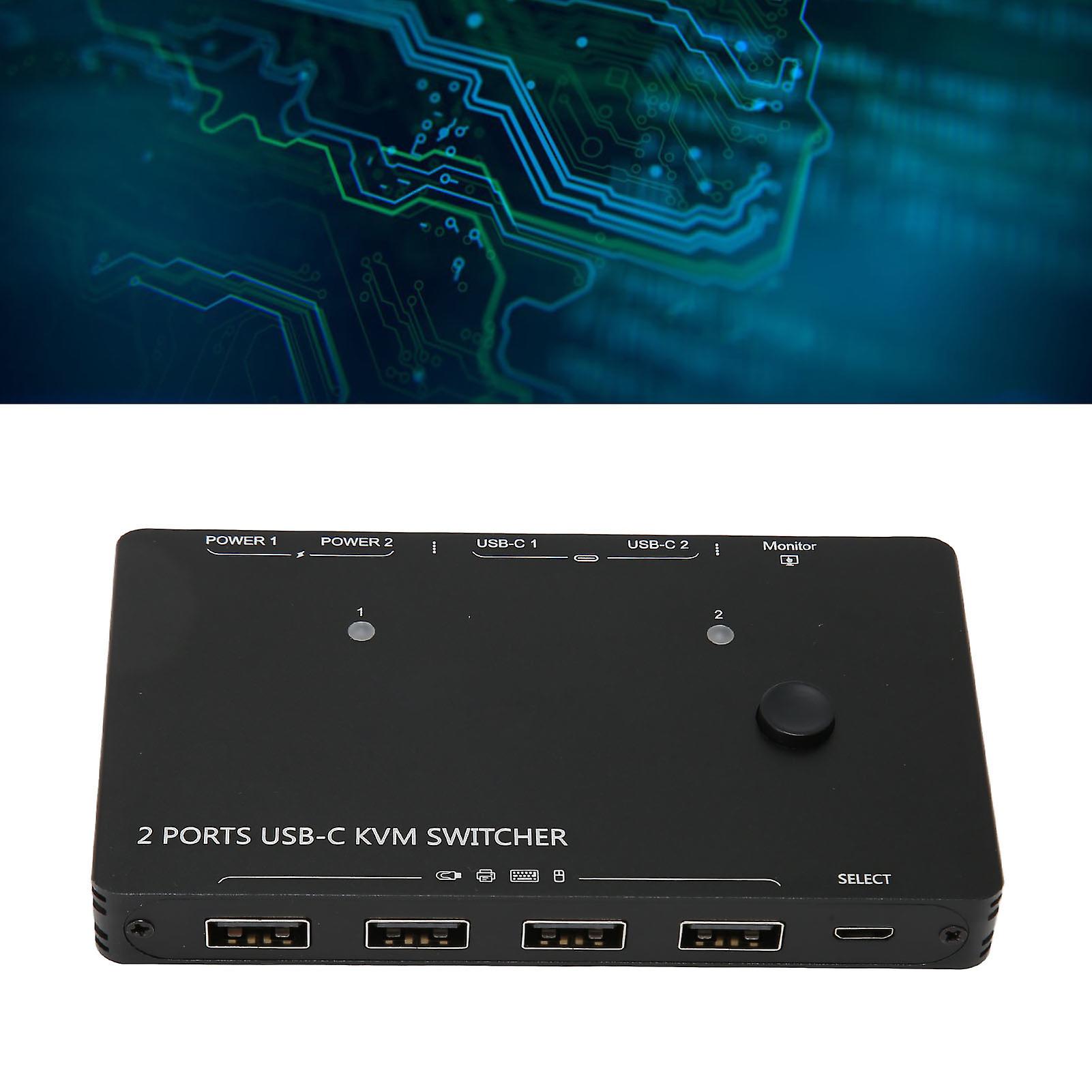 Type C KVM Switch 2 In 1 Out 10Gbps 3840x2160 30Hz 60Hz Self Adaptive EDID HD KVM Switcher for Laptop Desktop TV 