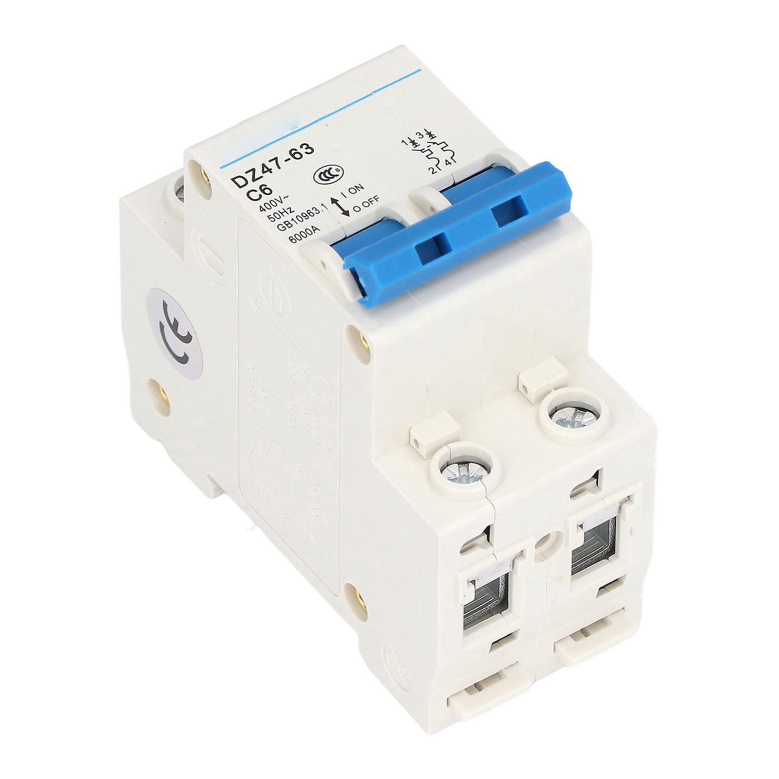 DEWIN AC Circuit Breaker, Mini 2P MCB DIN Rail Mount 6000A Breaking Capacity 400V 6A for Home Office