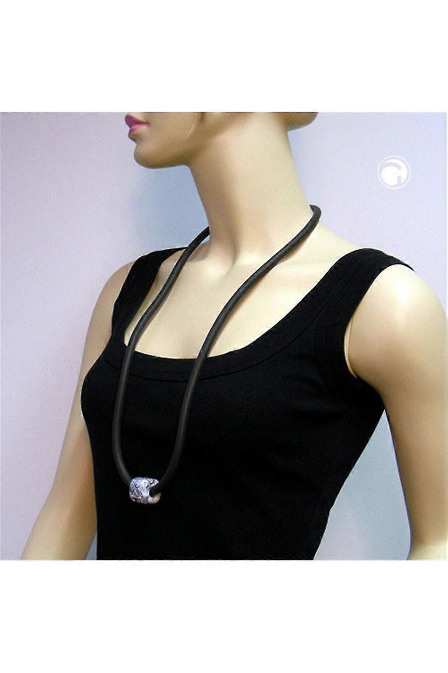 Necklace Square Bead Black-white - Gl00155