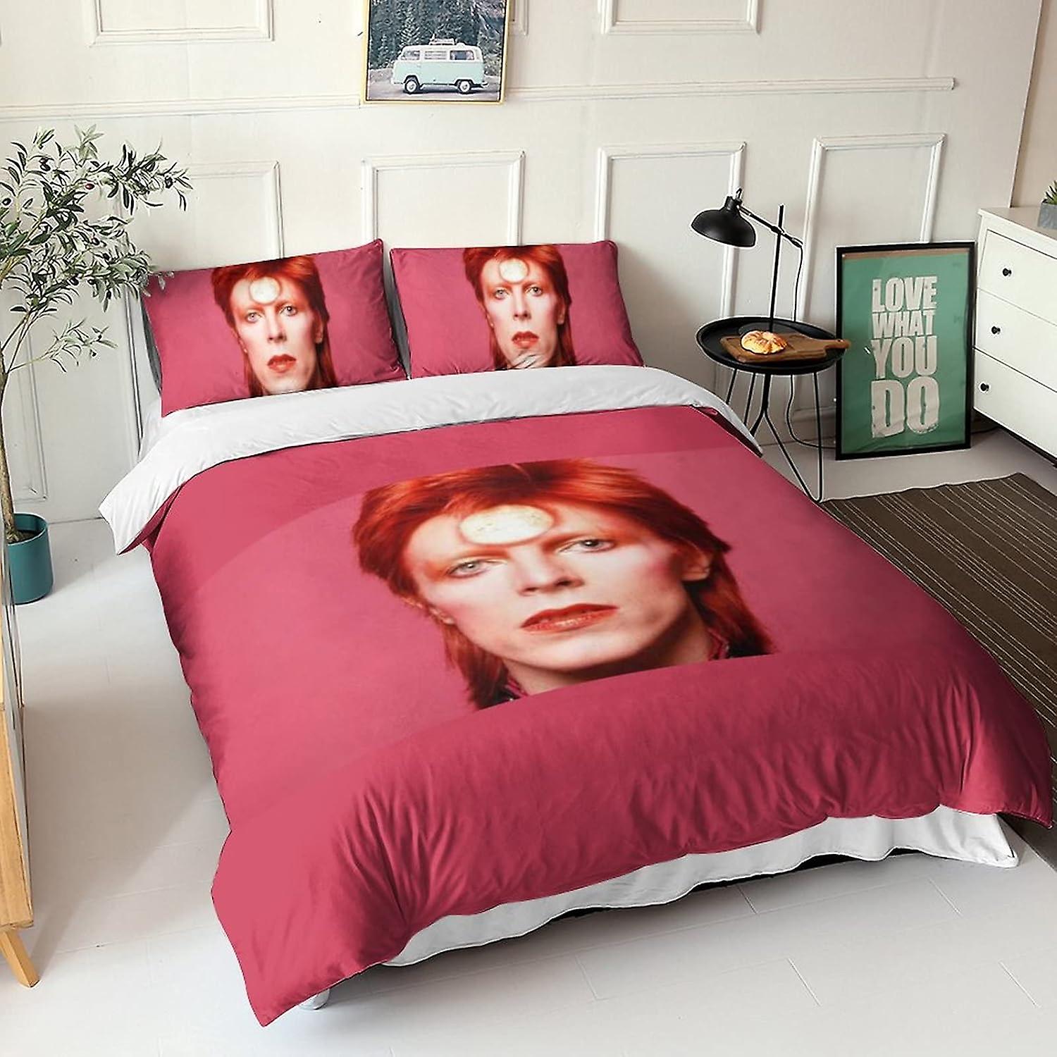 David Bowie Duvet Cover Singer Print Design Bedding Set Soft Microfiber with Zipper Closure Rock 'n' Roll Quilt Cover Pillowcases Double