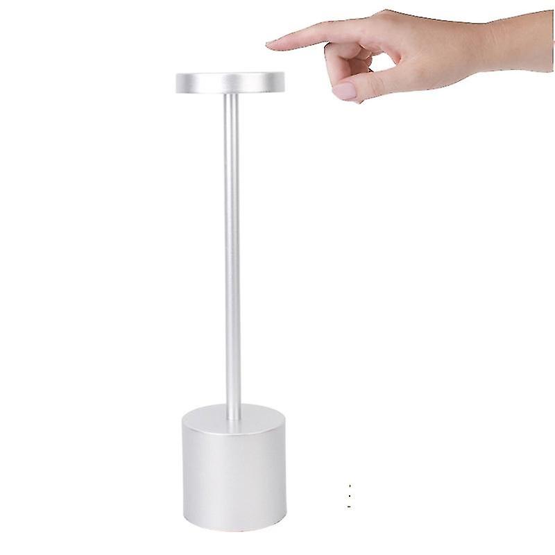 Silver , Rechargeable Cordless Table Lamp, 3600mAh USB Charge Design Metal LED Desk Lamp, 3 Color Mo
