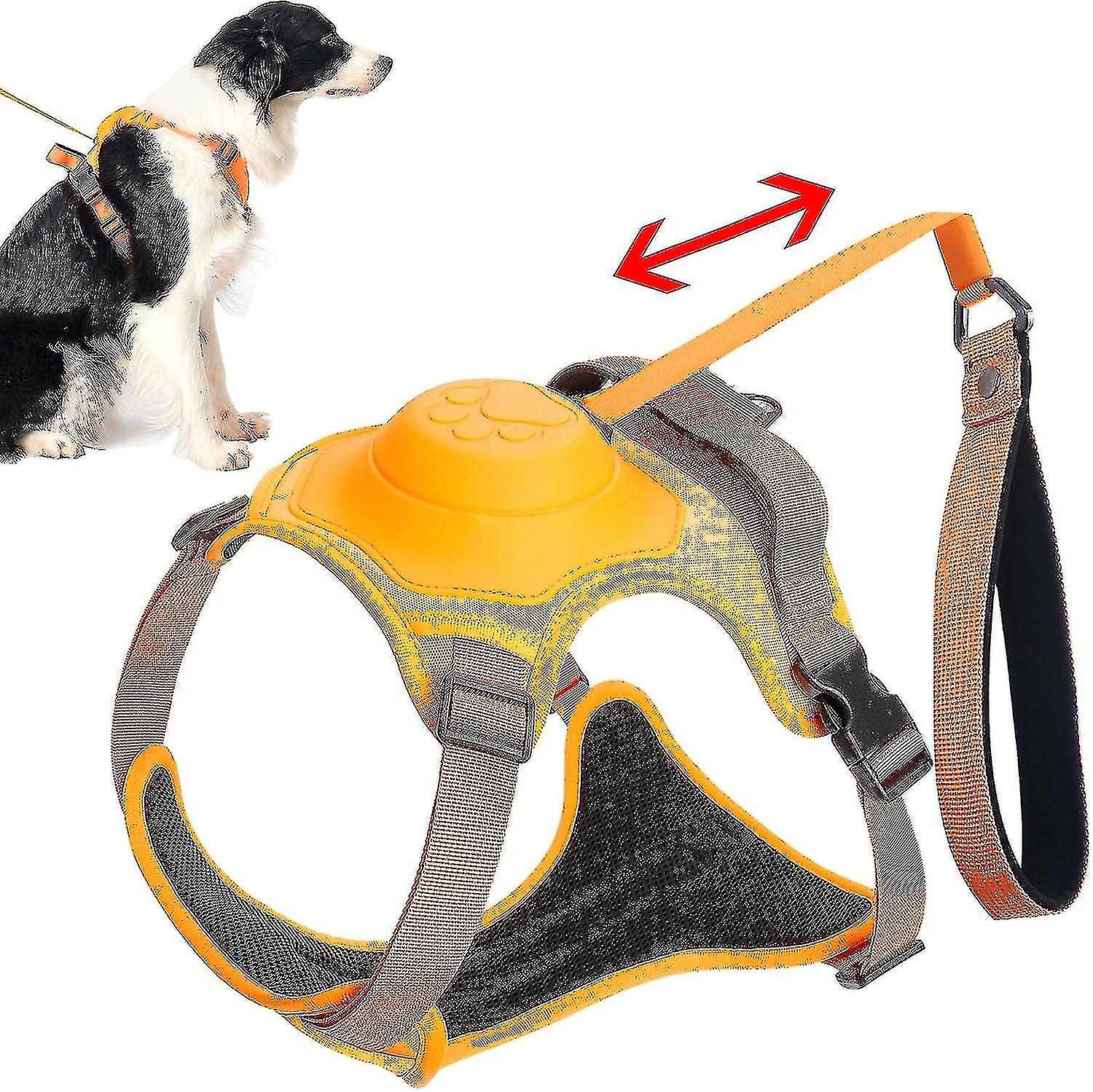 2 In 1 No Pull Dog Harness Retractable Dog Leash, Reflective Service Dog Harness, Adjustable Dog Ves
