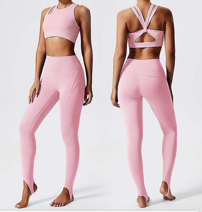 Eco-friendly Recycled Fabric Yoga Leggings With Stirrups And Criss-Cross Back Hollow Padded Strappy Sports Bras Medium Support Yoga Bra