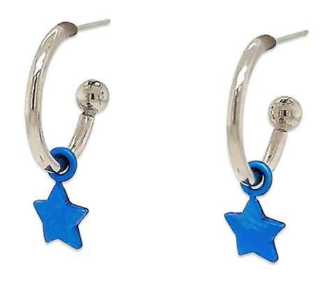 Ti2 Titanium Star Charm Hoop Earrings - Dark Blue