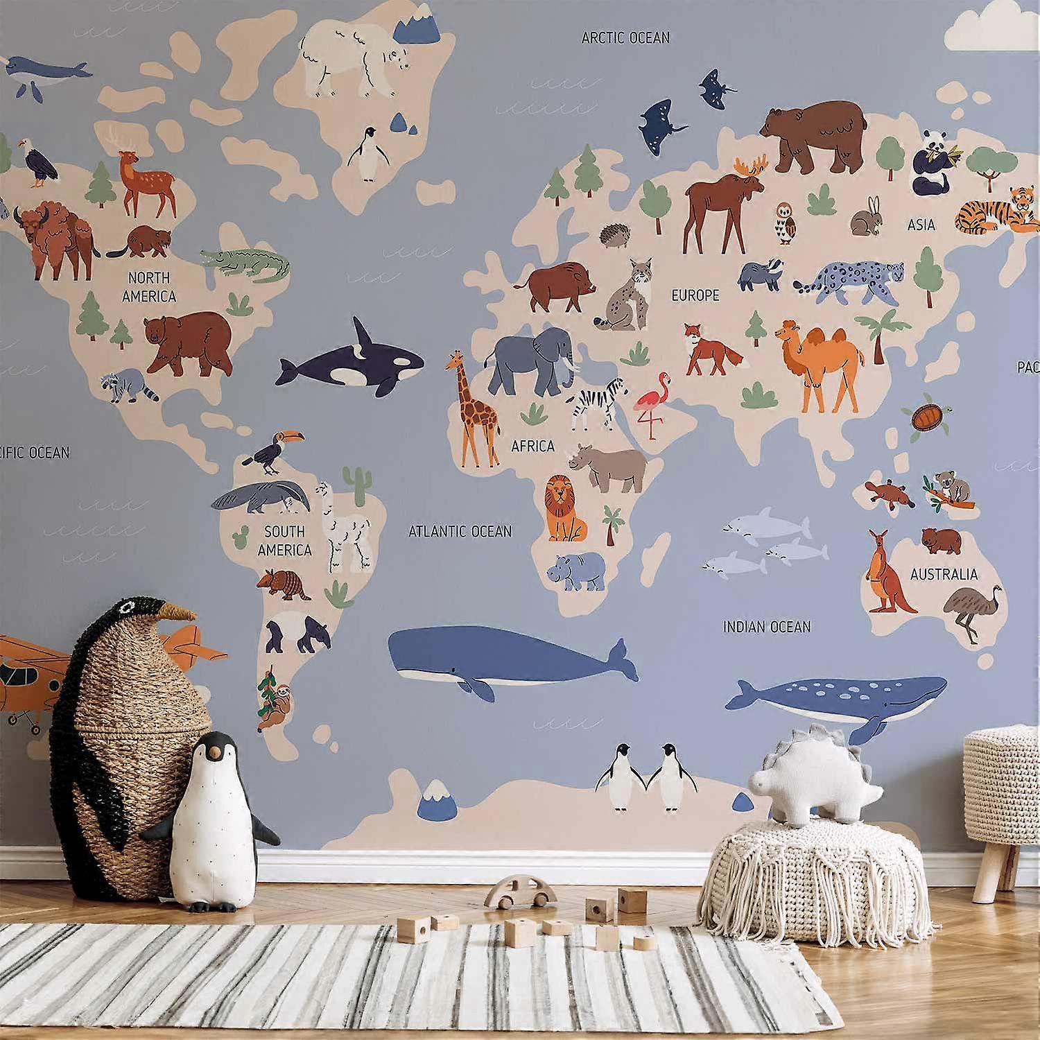 Wall Mural - World Map With Animal Illustrations