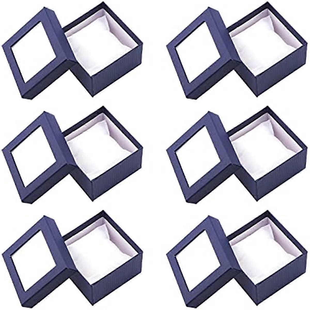 6 Pcs Paper Watch Boxes Blue Square Cardboard Box Watch Display Presentation Box with Sponge and Clear Window for Watch Jewelry Packaging