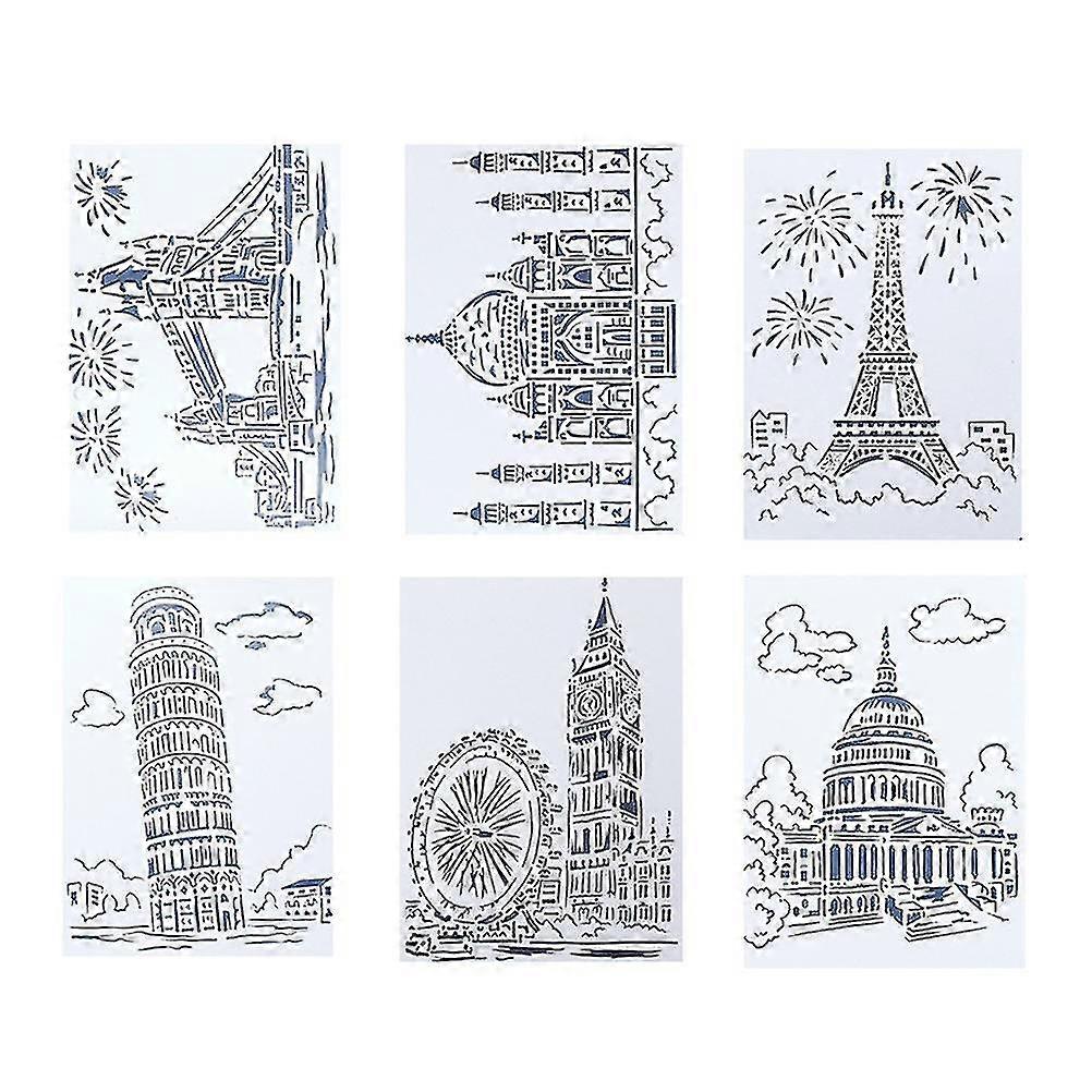 6pcs Painting Stencils Learning Multi-pattern Hollow Out Diy Craft Supplies Painting Template For Drawing Project