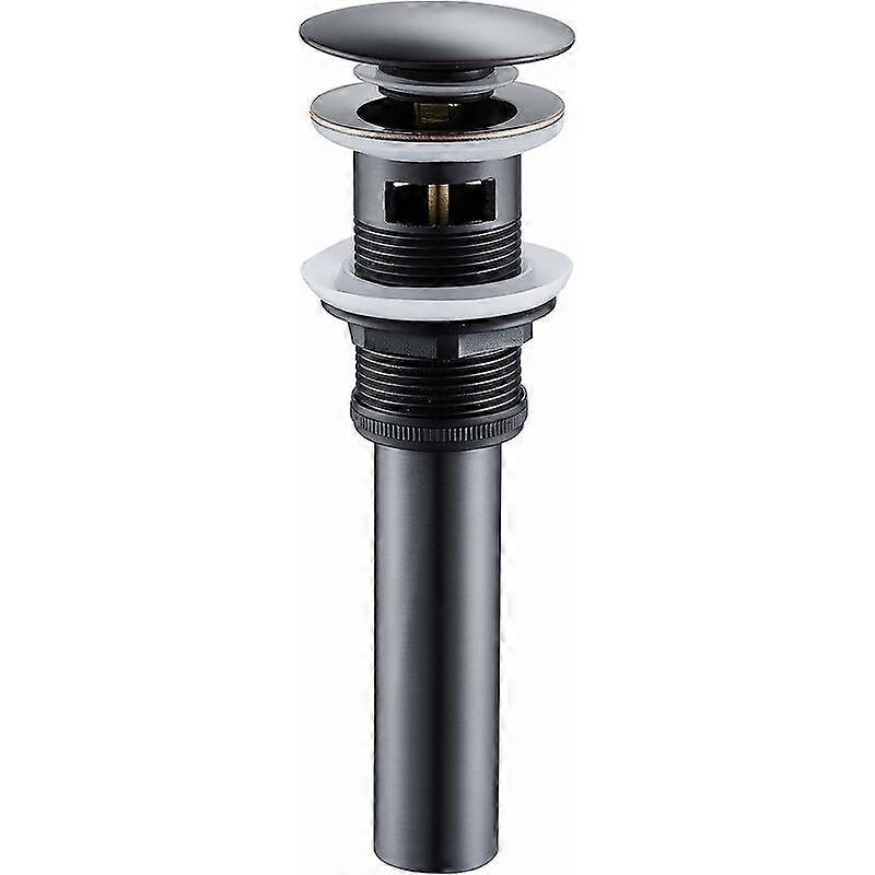 Pop Up Push Open Drain Plug with Overflow for Basin Sink Brass Drain Valve Black Color