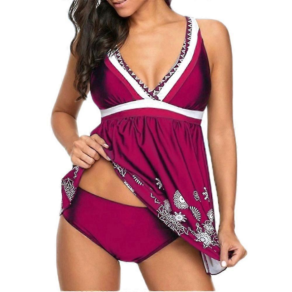 Plus Size Frauen Blumen Gepolsterte Bademode Badekleid + Slips Tankini Set Badeanzug