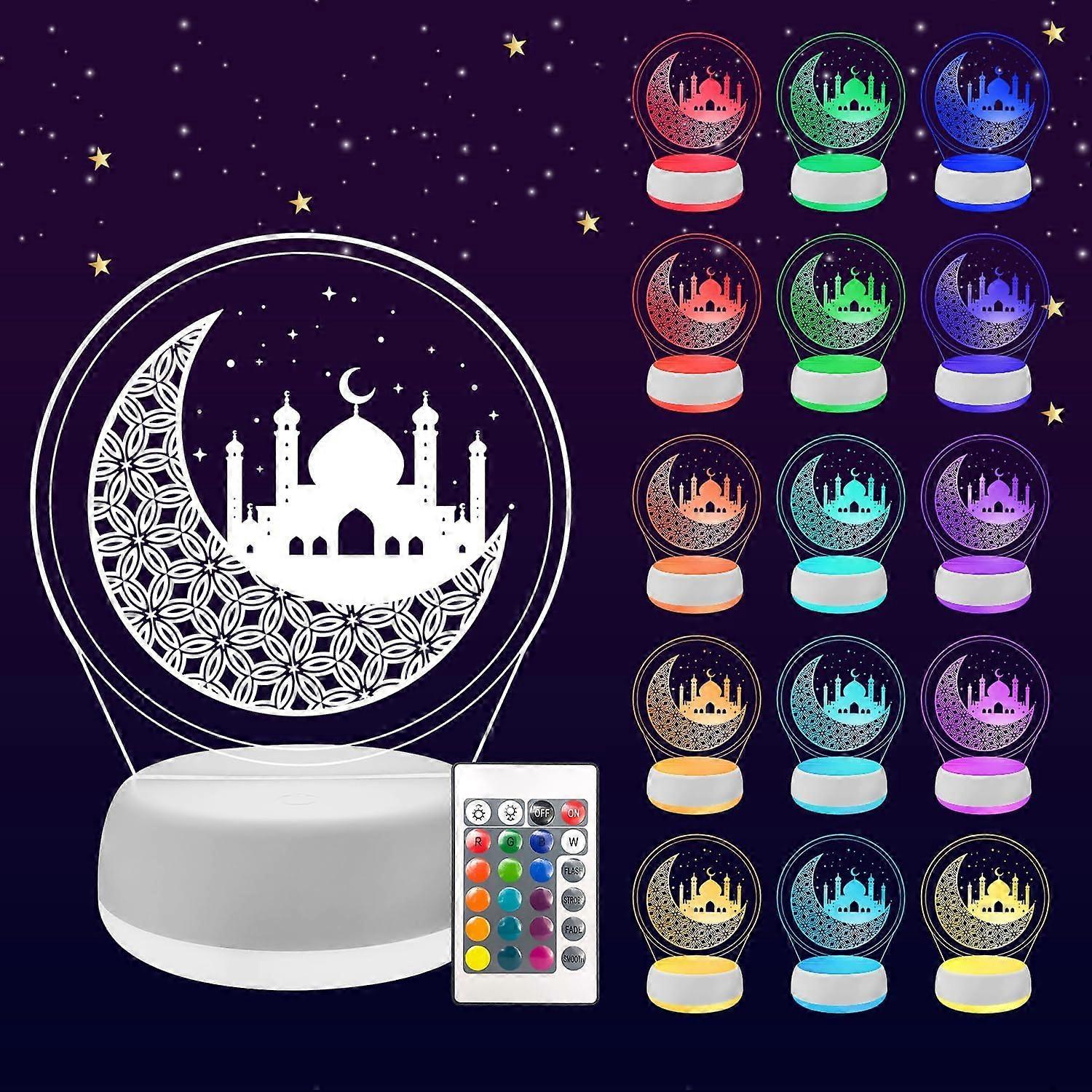家庭用ラマダンテーブルデコレーション2024リモコン付きLEDライトイードムバラクスタームーン型キッズナイトランプオーナム家族向けギフト