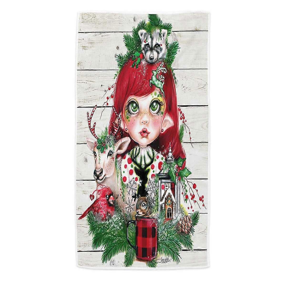 Cute Christmas Claire and Forest Animals Microfiber Beach Towel