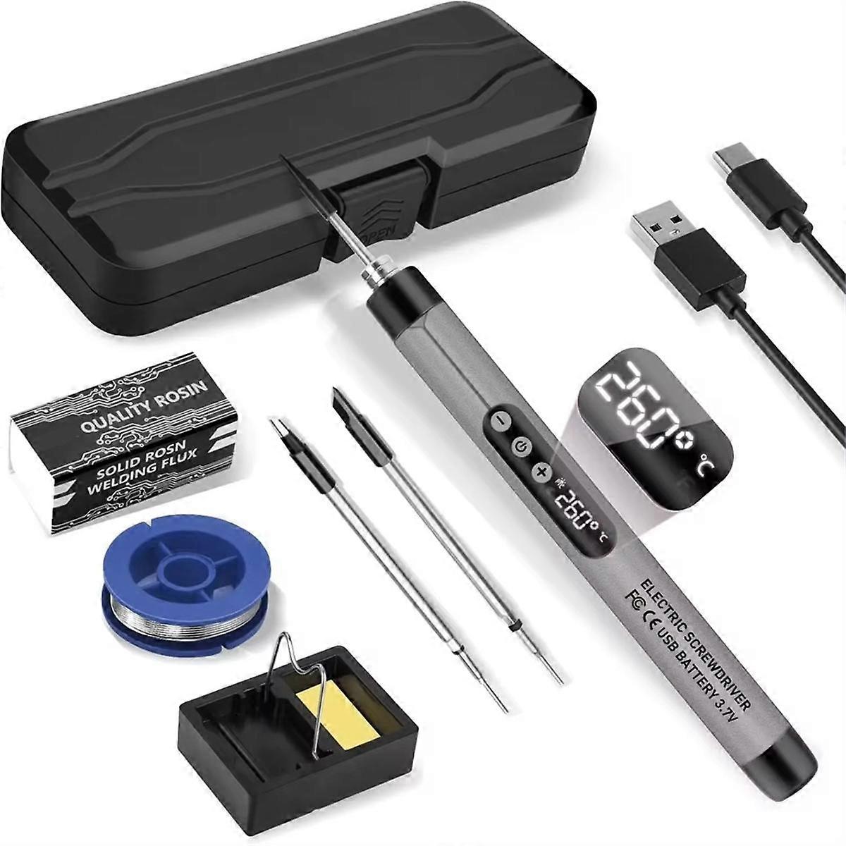 Mini fer à souder sans fil, portable, USB, avec écran LCD et température réglable, gris