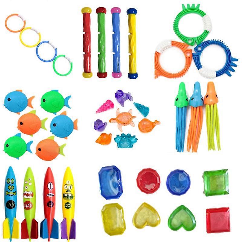 40Pcs Swimming Pool Diving Rings Sticks Underwater Sinking Glow Gem Games Dive Toys