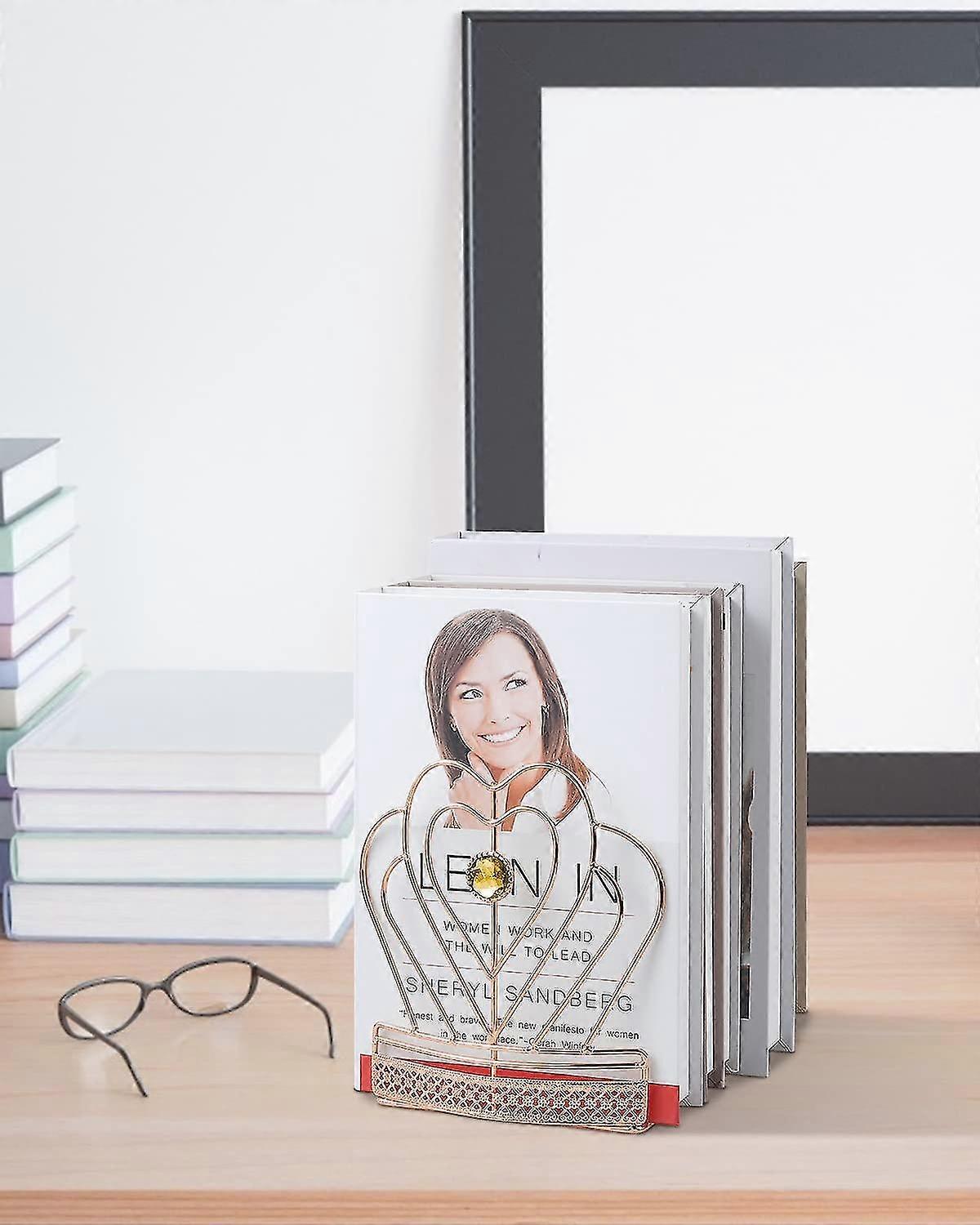 مساند كتب معدنية ، 1 أزواج كتب للأطفال ، مساند كتب بتصميم التاج ، (ذهبي وردي)