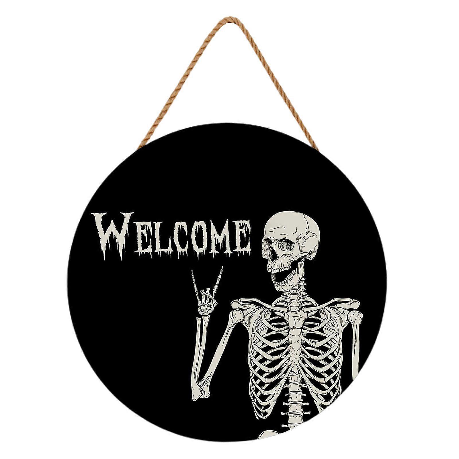 Halloween Door Sign Wooden Skull Hanging Pendants Retro Decor Reusable Skeleton Elements Halloween Decorations for Home Party Festival
