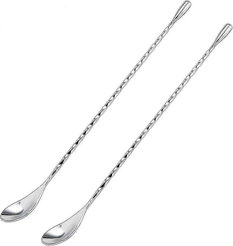 12 Inches Mixing Spoon Stainless Steel, 2 Pack Spiral Pattern Bar Spoon for
