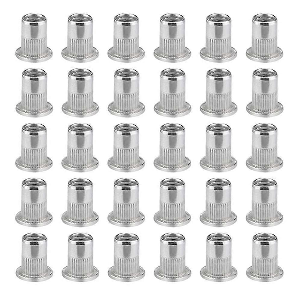 100pcs M6 Flat Head Rivet Nut - Stainless Steel Threaded Insert - Sturdy and Durable