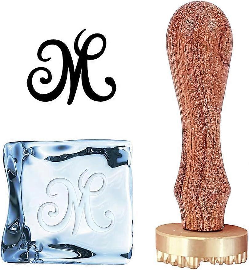M Ice Stamp Letter Ice Cube Stamp Ice Branding Stamp with Removable Brass Head & Wood Handle Vintage Ice Stamp
