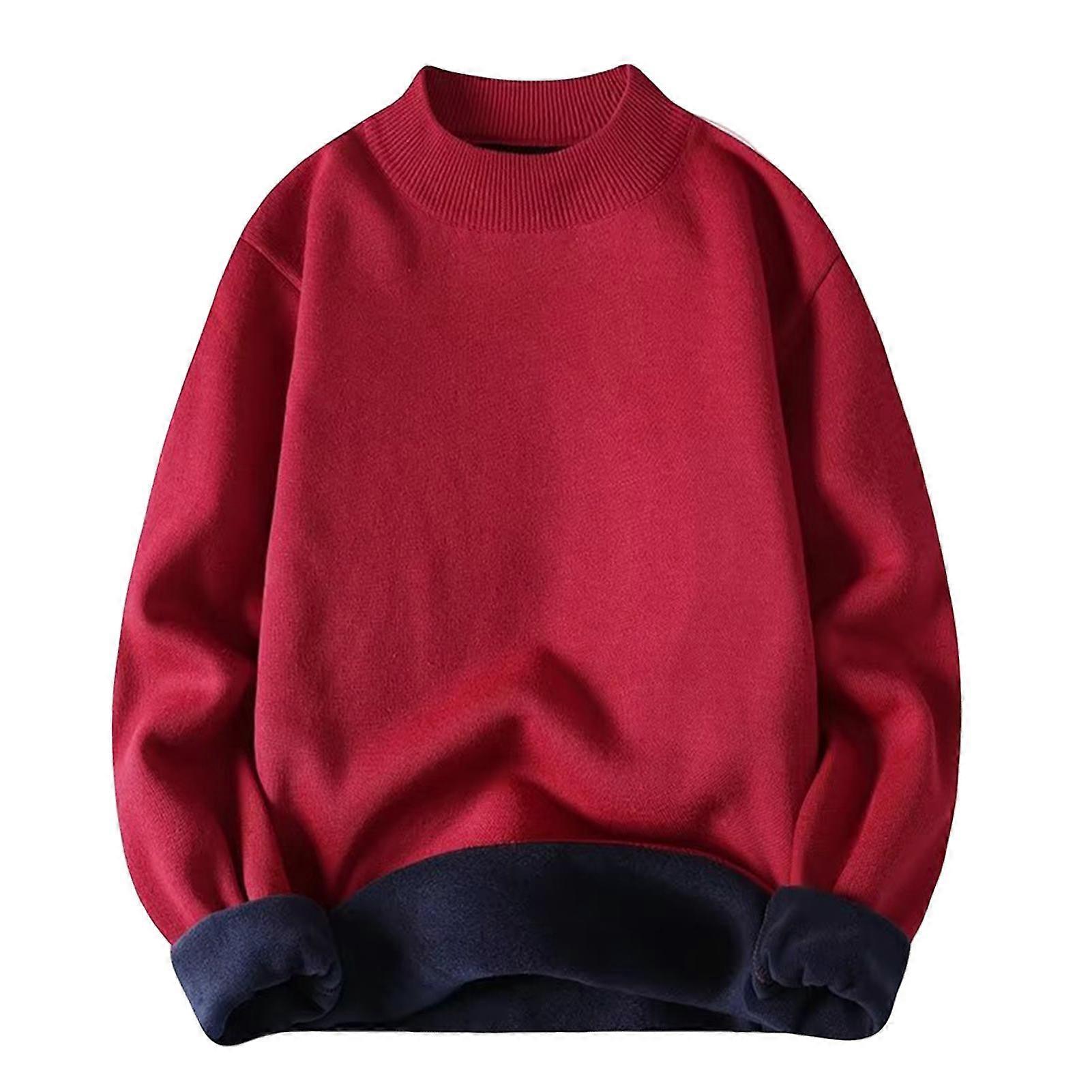 Men Winter Sweater Half Turtleneck Solid Color Fleece Soft Long Sleeves Keep Warm Pullover Plus Size Spring Sweater Men Garment