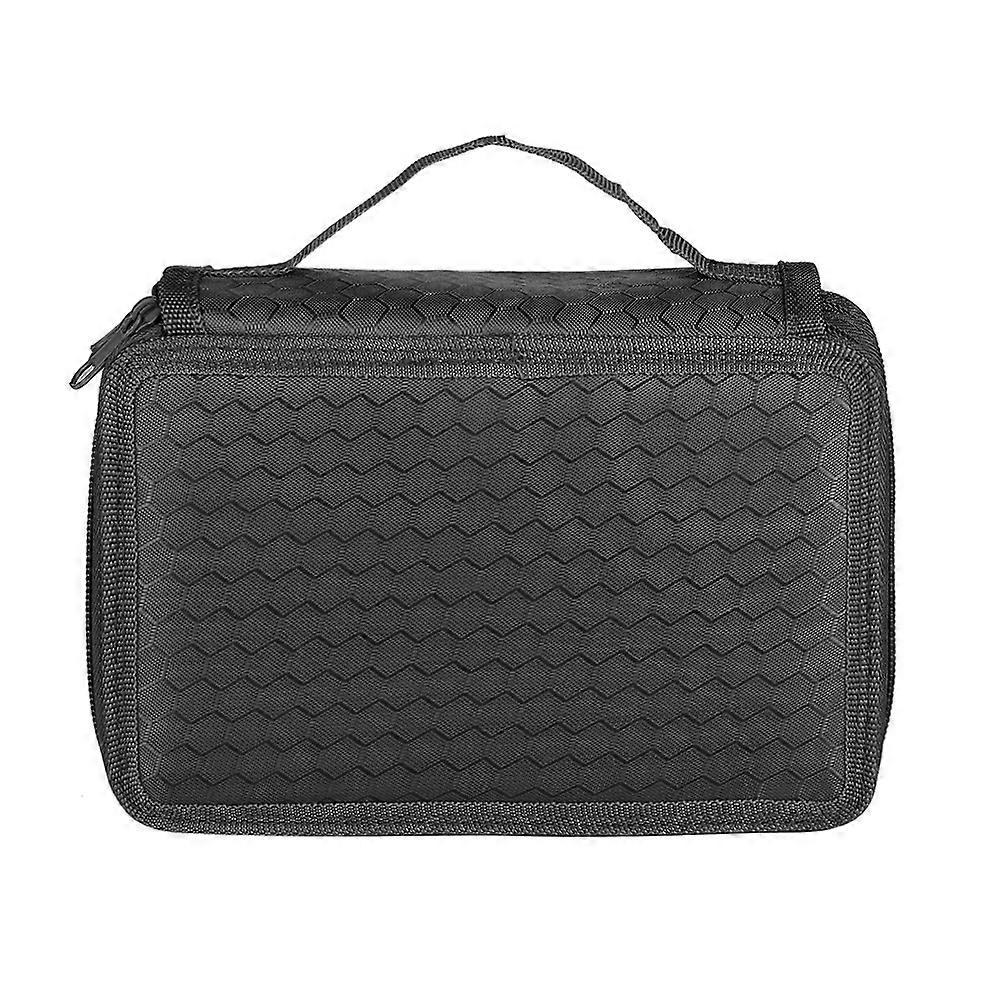 Square Four layer 72 Holes Sketch Art Drawing Pencil Case Organizer Pure Color Pen Bag (Black)