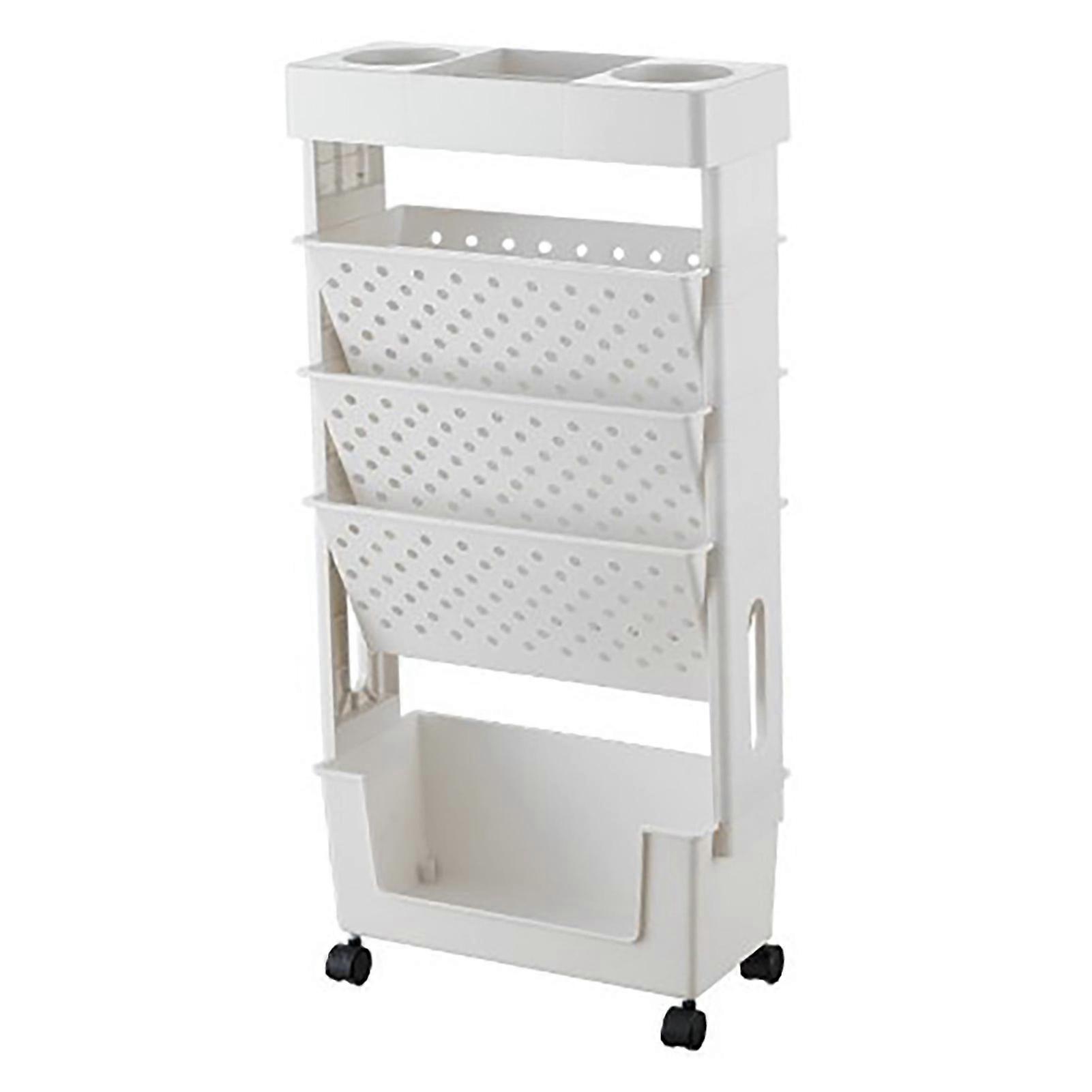 Movable Bookshelf Multilayer Capacity Rotatable Removable Plastic Practical Rolling Organization Shelf with Wheel White