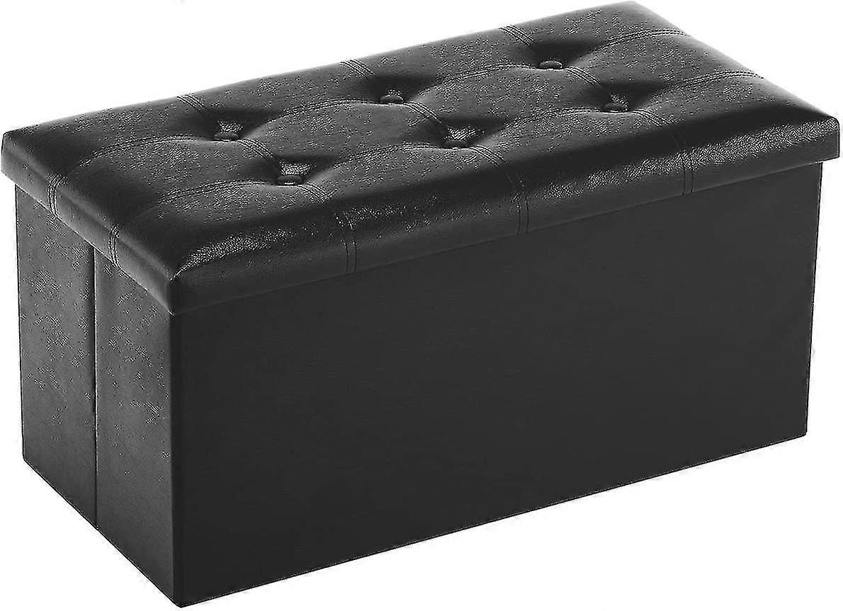 Folding Storage Bench Black Ottoman, Bench And Chest Bench, Leatherette Sofa Footrest For Living Room, 76cm Storage Bench With Upholstered Seat For Be