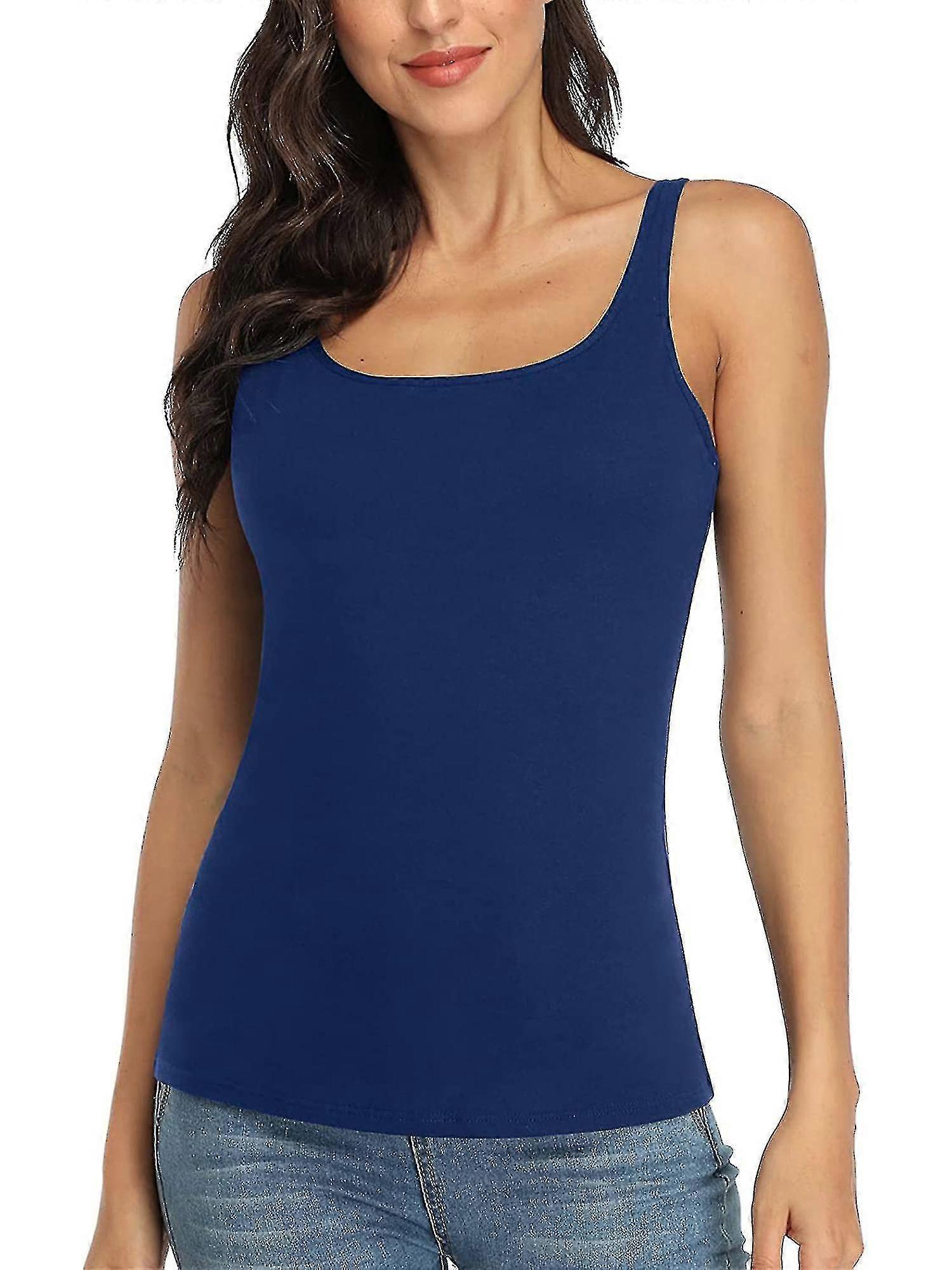 Women's Cotton Camisole With Shelf Bra Wider Adjustable Straps Basic Tank Tops