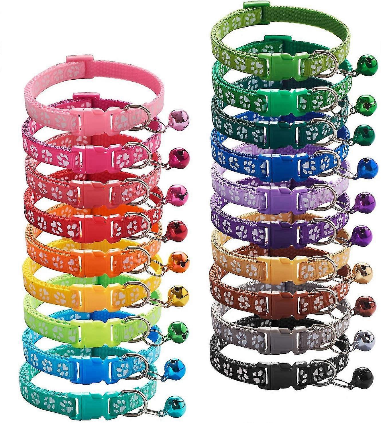 19 قطعة جرو معرف الياقات مع جرس قابل للتعديل 19-32 سم ، لينة النايلون قابل للتعديل الياقات تحديد عاكس للحيوانات الأليفة حديثي الولادة ذات جودة عالية