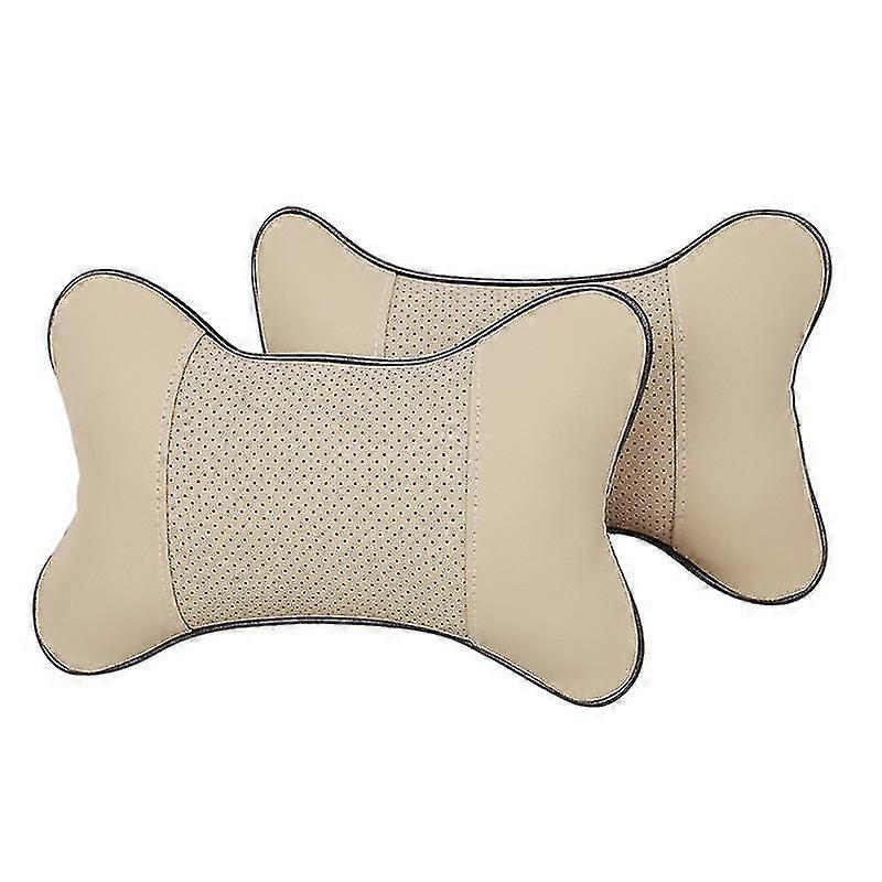 [ 2pcs Comfortable Pu Leather Car Neck Pillows ] [ Soft Head Neck Support Cushion]beige