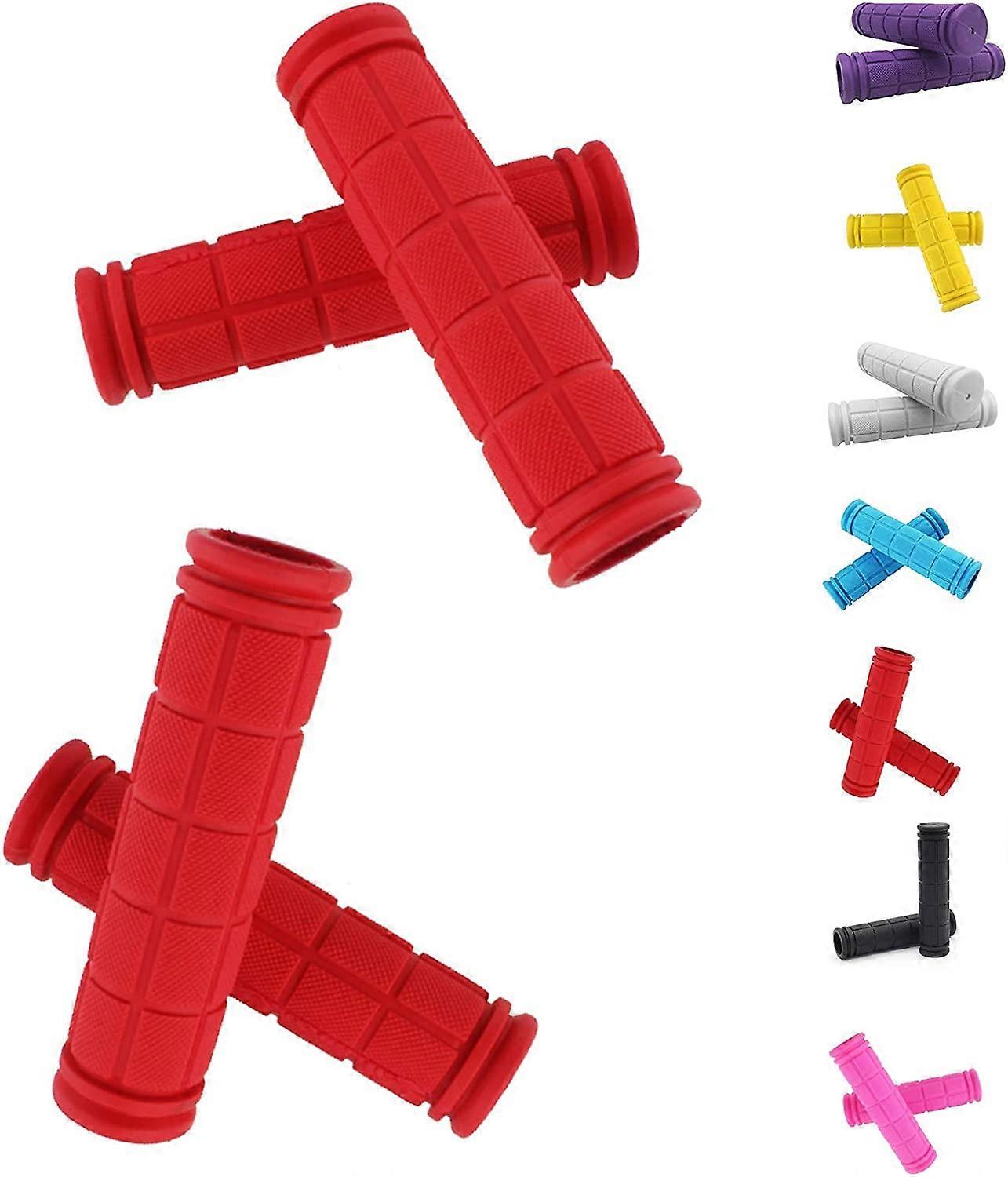 2 Pair Bike Handlebar Grips, Non-Slip Rubber Bicycle Handle Bar Wraps for Kids Bikes Red