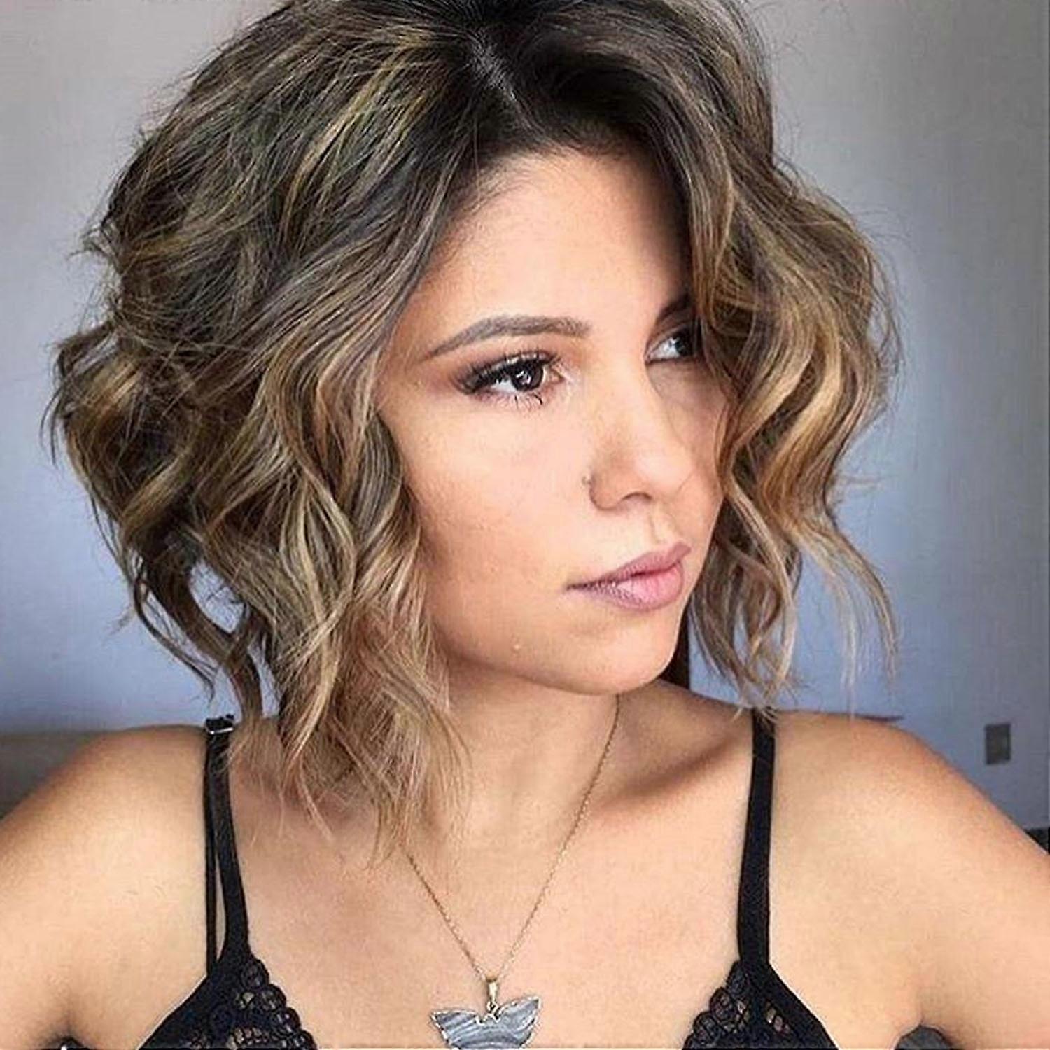 Brown short curly wig for women