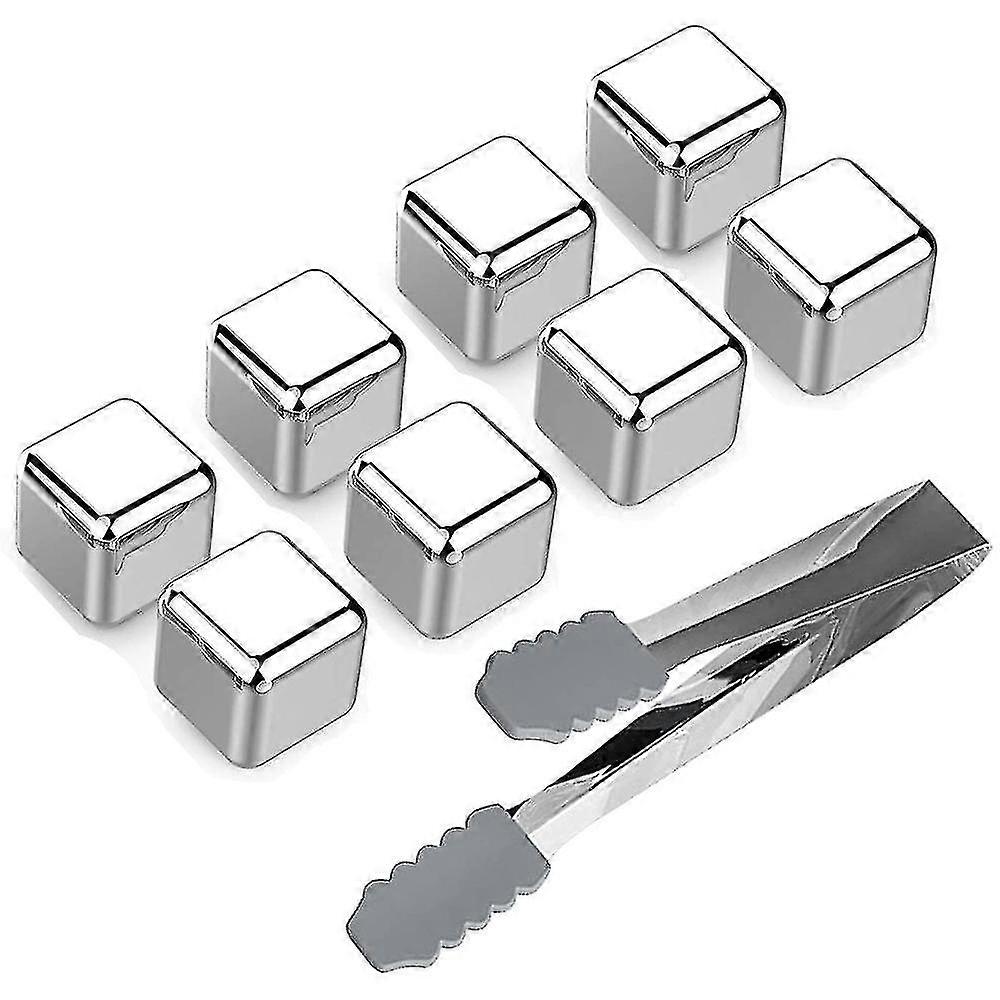 8pcs Reusable Less Steel Ice Cubes + Tong | Bar