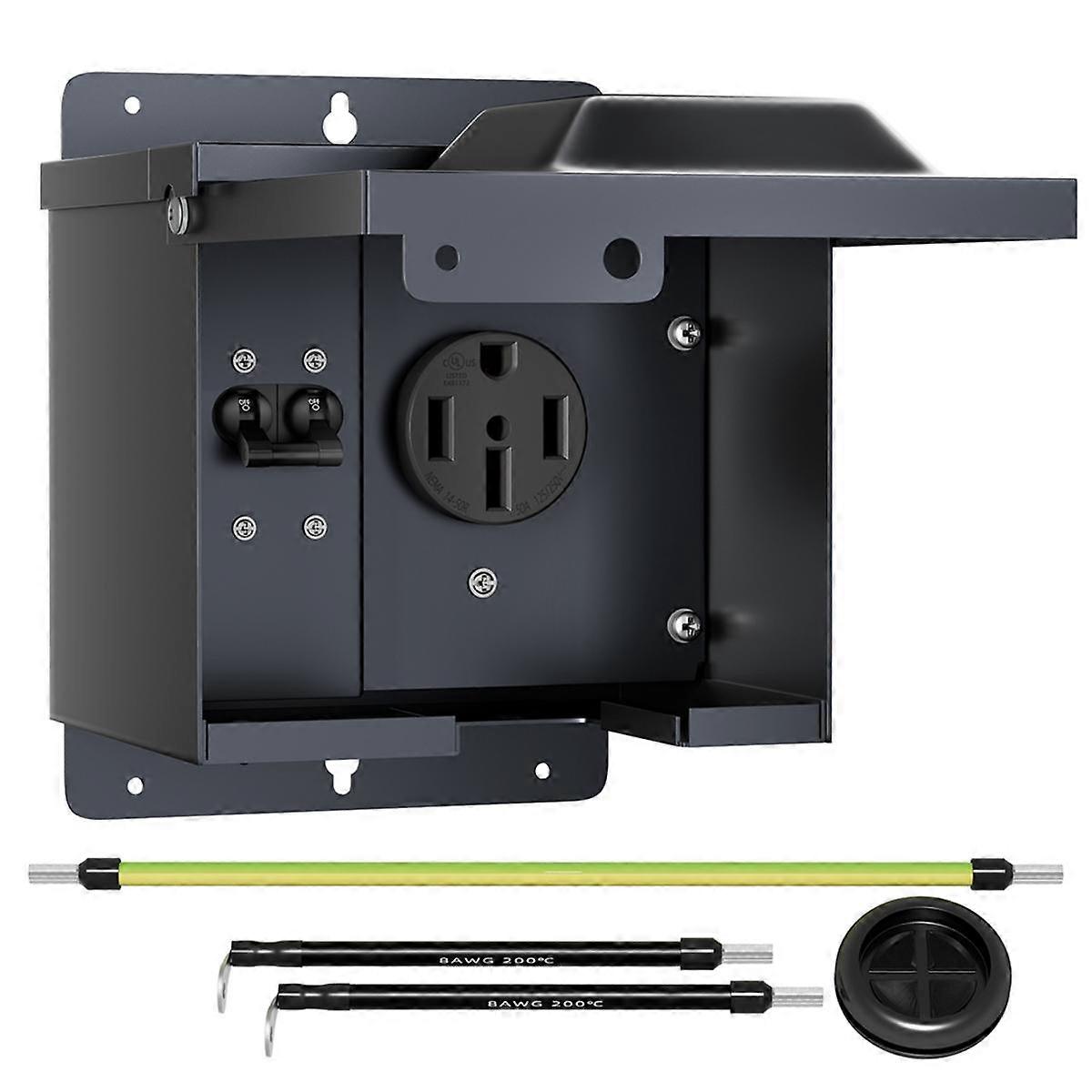 50 Amp RV Power Outlet Box with Circuit Breaker Weatherproof 125/250V 14-50R RV Outlet Lockable Pow