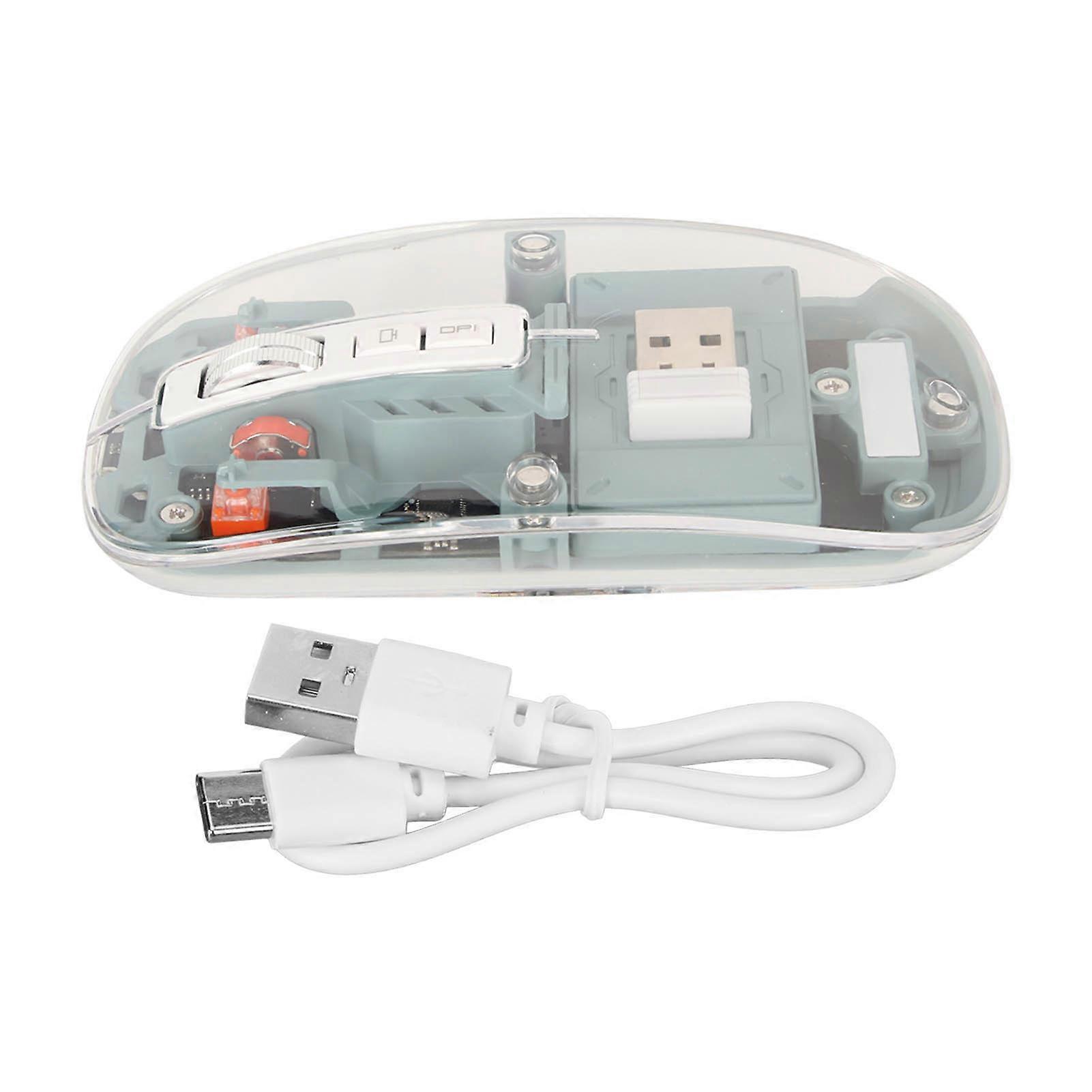 Wireless Bluetooth Mouse Transparent Clear Cool Shell Mute Click Colorful Breathing Lights Laptop Computer Mice Green