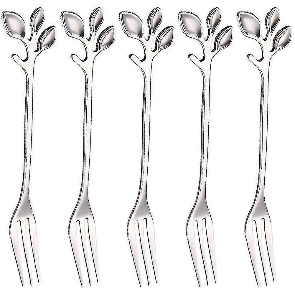 شوكة من الفولاذ المقاوم للصدأ ، مقبض على شكل ورقة ، شوكة حلوى ، سلطة فواكه ، إكسسوارات مطبخ اللحوم. تاي فضي