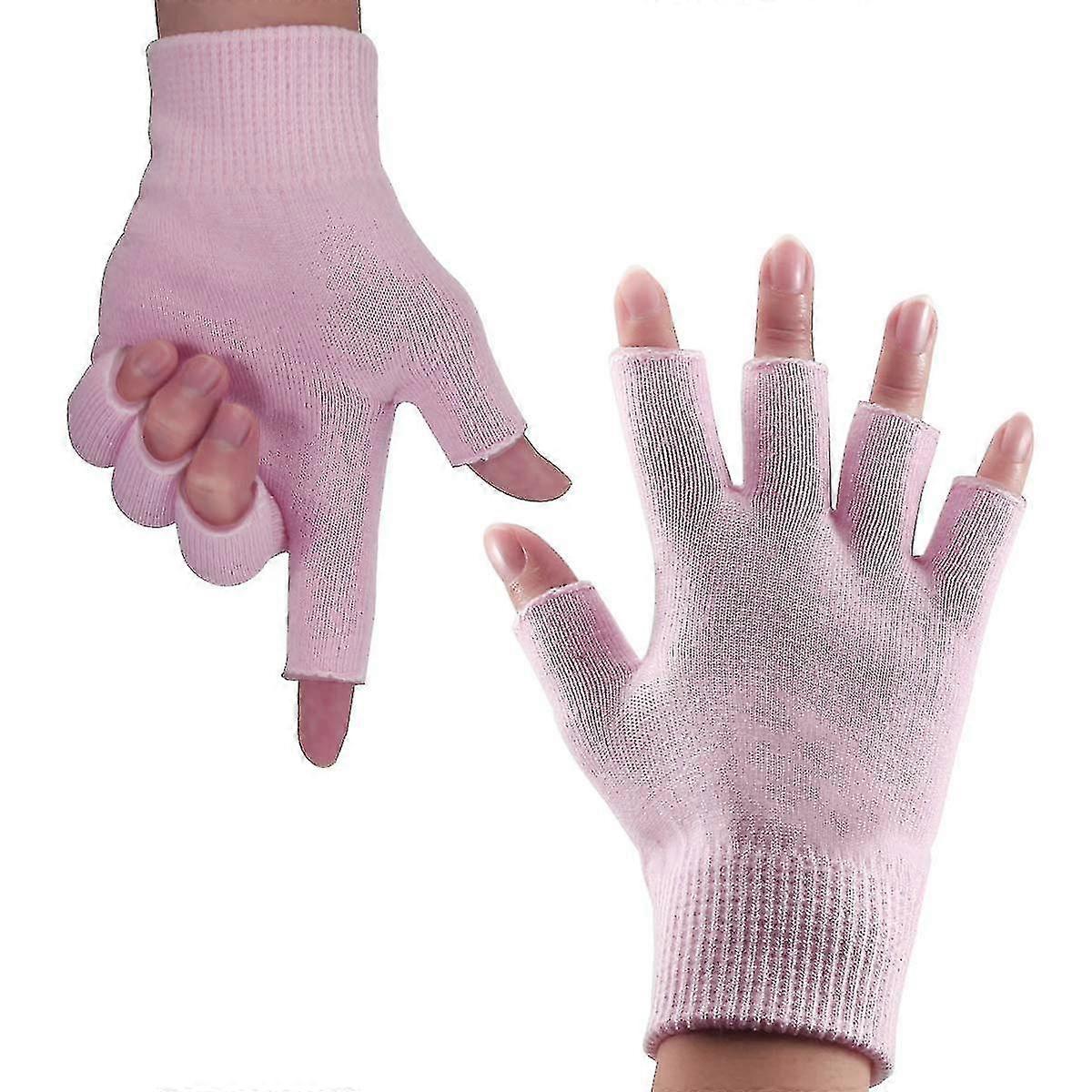 Moisturizing Spa Gloves Fingerless Pink Women's Gel Moisturizing Gloves Day Night Instantly Repair Eczema Dry Rough And