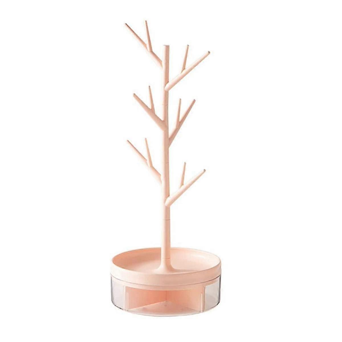 Branch Jewelry Rack with Rotatable Base and Storage Box Tree Tower Rack Hanging Organizer, Pink