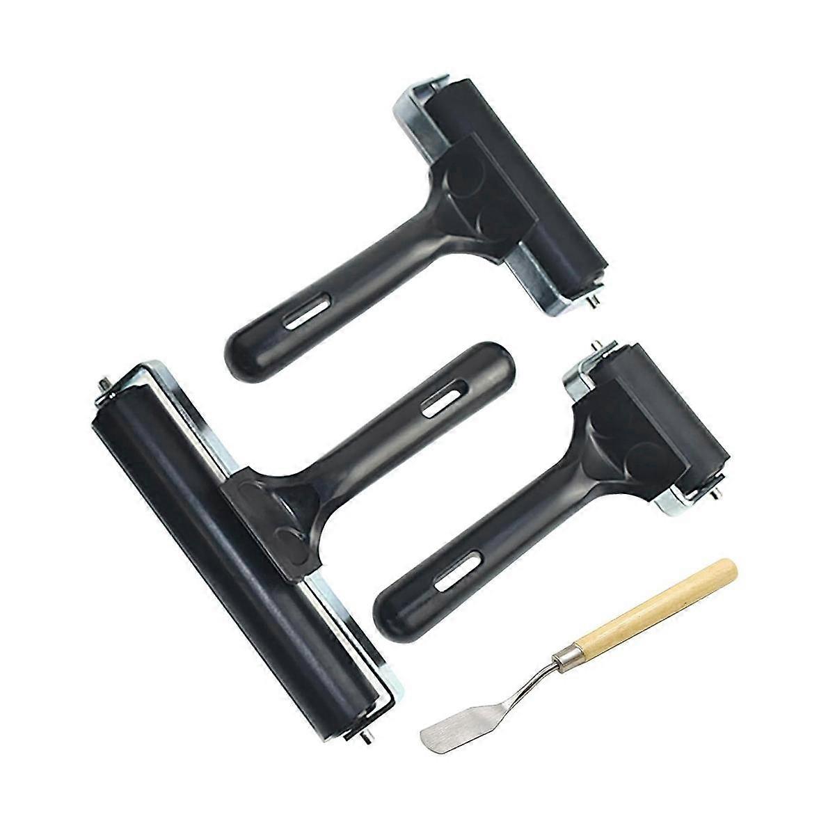 3 PCS Rubber Roller Brayer for Crafts,Printmaking Brayers,Hard Rubber Roller Brayers with 1Pcs Pain
