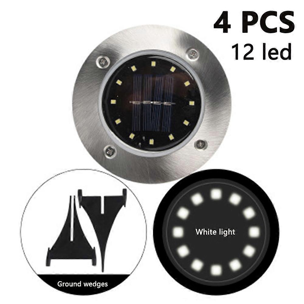 4 Pack Solar Disk Lights 12 LED Solar Ground Lights Outdoor Waterproof