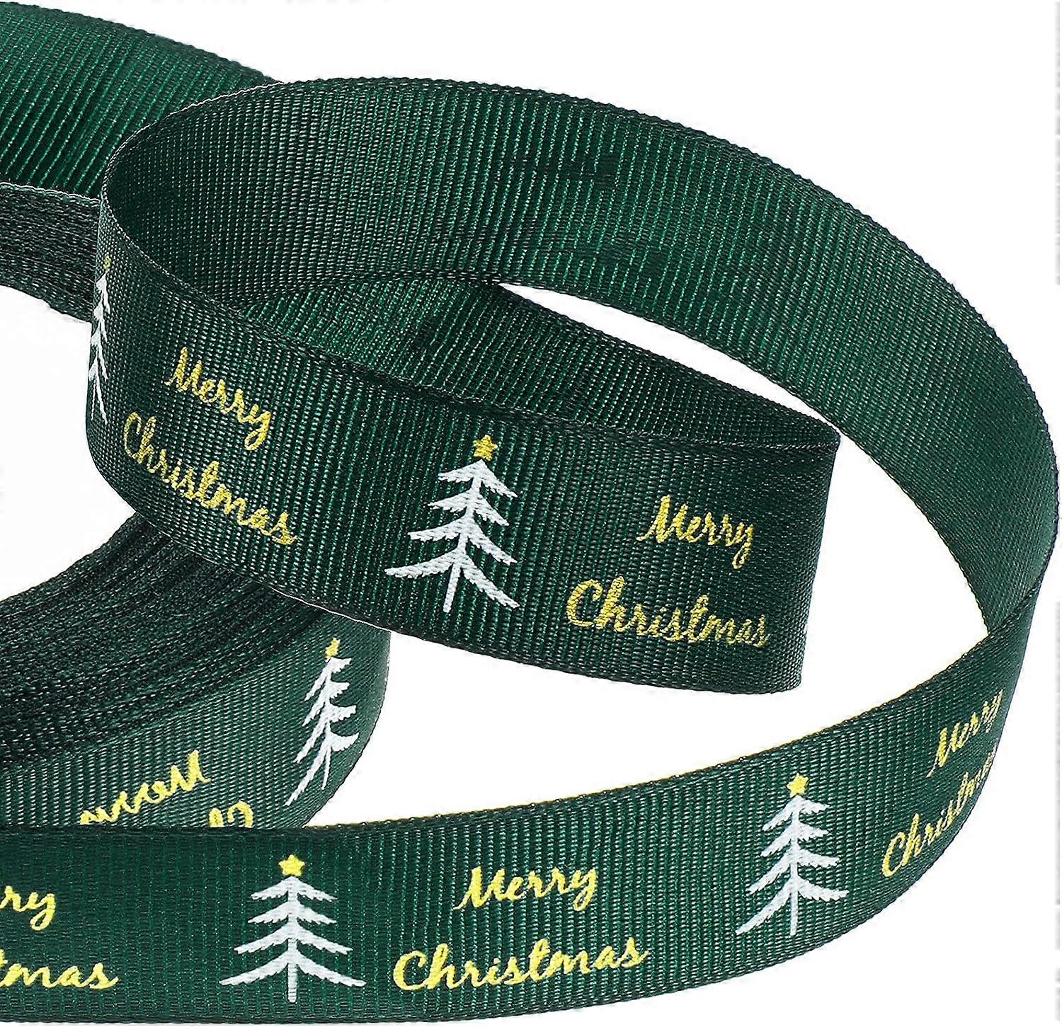 60 feet of Christmas ribbon printing cake ribbon Christmas ribbon, for gift packaging and card party decoration 8 -inch wide (green Christmas tree)