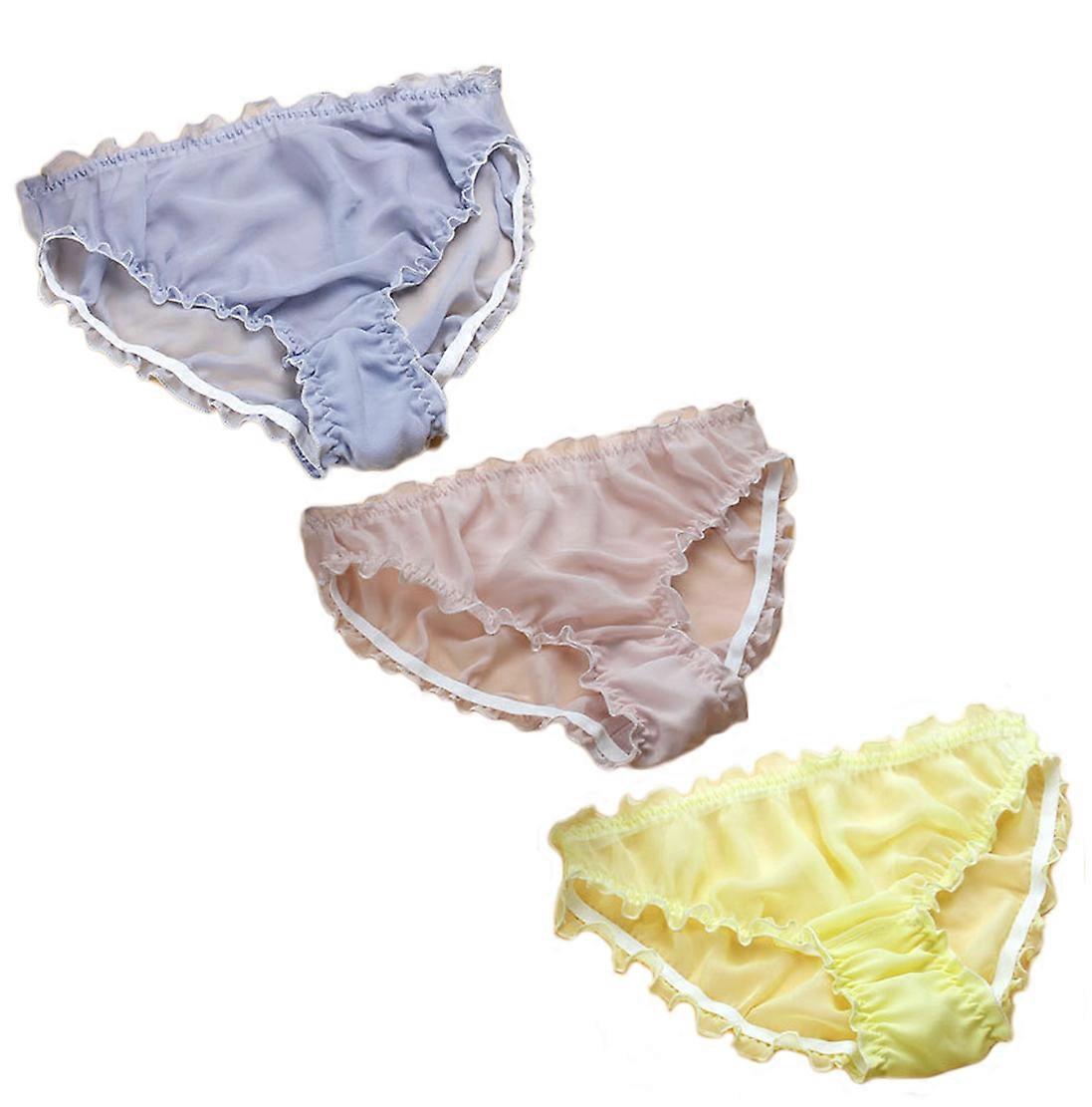 3pcs Silk Panties Women's Mulberry Silk Panties High Stretch Bikini Plus Size Embroidered Briefs