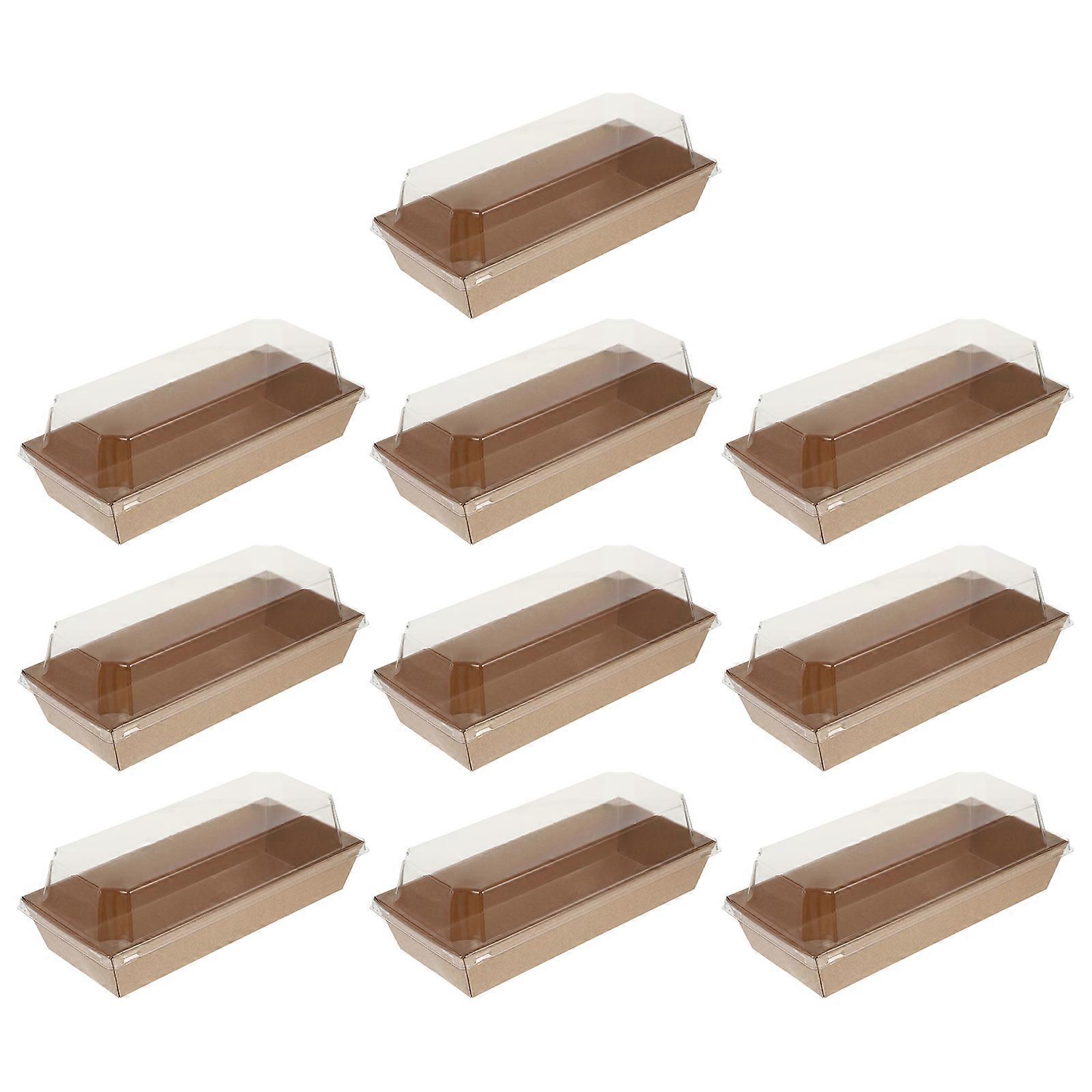 10PCS Rectangular Kraft Paper Sandwich Wrapping Boxes Cake Bread Snack Bakery Packing Box with Plastic Clear Lids