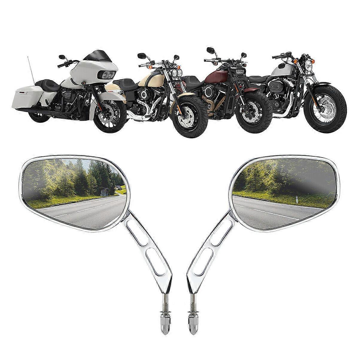 TWOM 8/10mm Rectangle Motorcycle Mirrors – Chrome, Blue Tinted Lens, For Harley Sportster Chopper