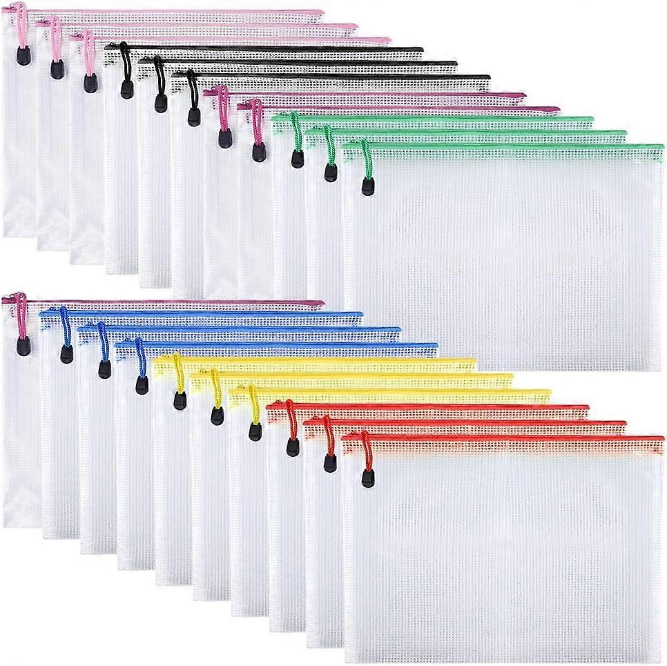 21Pcs Document Bag A5 Zipper Wallet Bags Plastic Mesh Document Folders