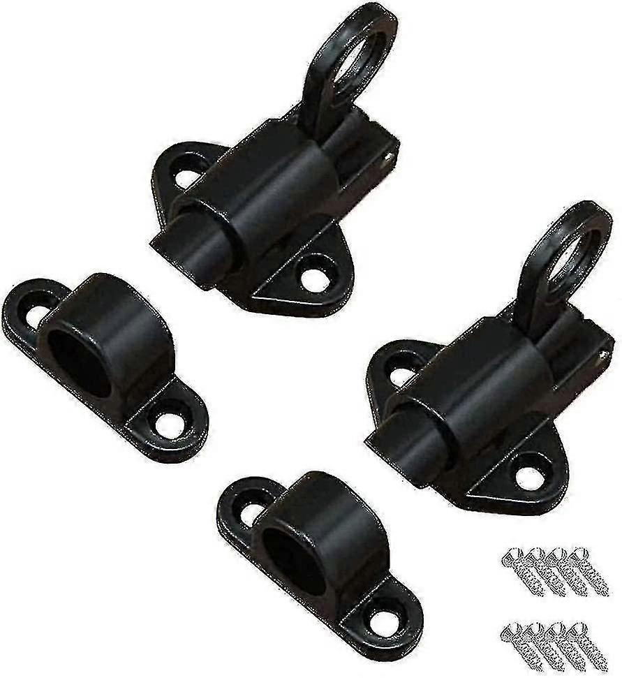 2 Pcs Automatic Spring Latch, Pull Ring Door Bolt, With Screws (black)