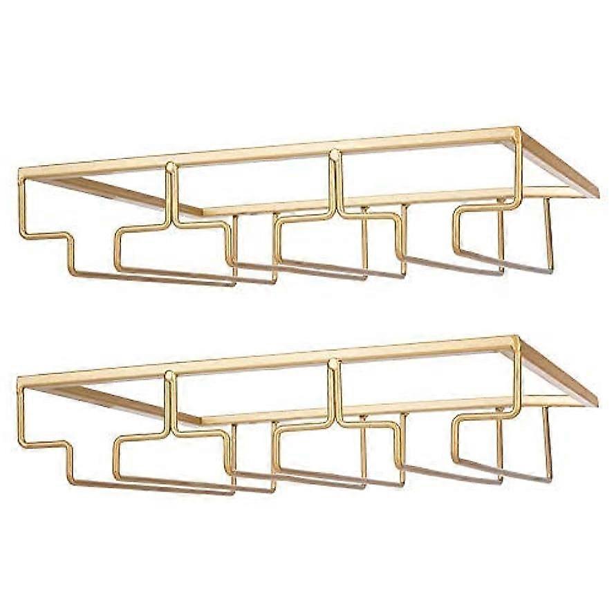 رف زجاج النبيذ - تحت خزانة Stemware حامل زجاج النبيذ نظارات شماعات تخزين 2 عبوة ذهبية